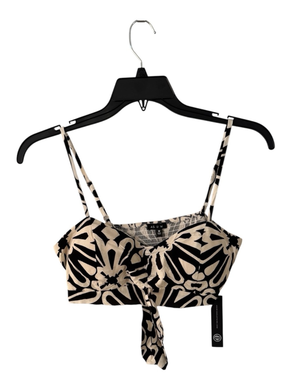 As U Wish Black & Beige Printed Tie-Front Crop top